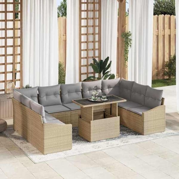 Maison Exclusive - 10 osan sohvasetti vaaleanbeige ja vaaleanharmaa polyrottinki
