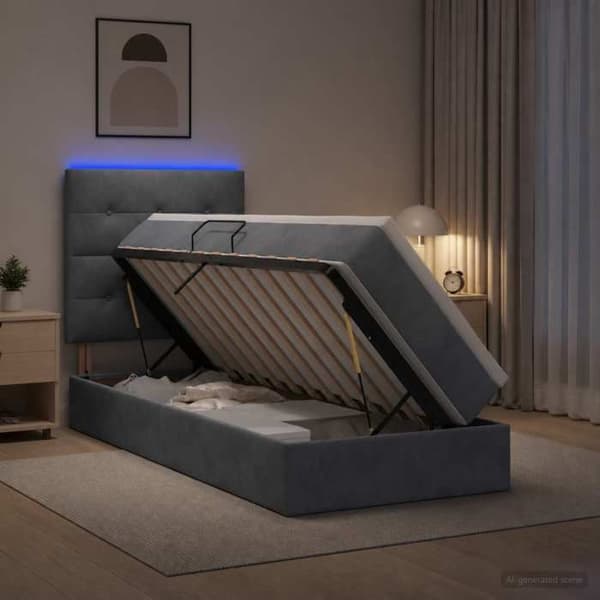 Maison Exclusive - LED förvaringssäng med mörkgrå madrass 90 x 190 cm Mörkgrå