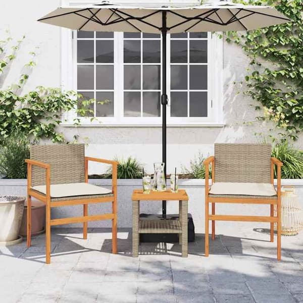 Maison Exclusive - Trädgårdsstolar med kuddar, set om 2, beige, flätad plast och trä beige