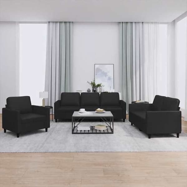Maison Exclusive - Sæt af 3 sofaer med puder i sort kunstlæder