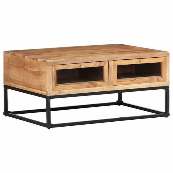 Bord - EKSKLUSIV HUS - 90x60x40 cm - Massivt akacietræ - 2 skuffer - Stålbase