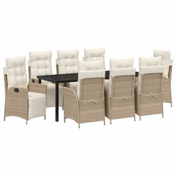 Maison Exclusive - 9 osan puutarhaterassille tarkoitettu ruokailuryhmä, beige polyrottinki