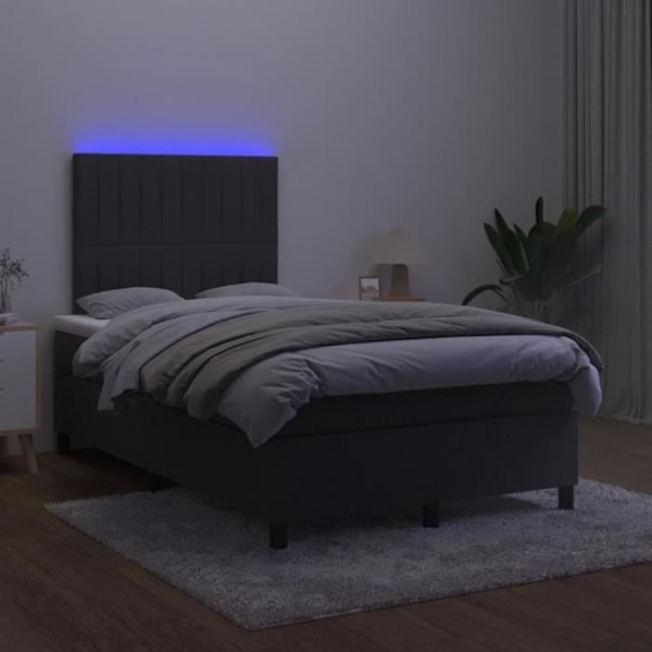 Svart Säng med ribbad och svart LED-madrass 120x190 cm sammet Svart