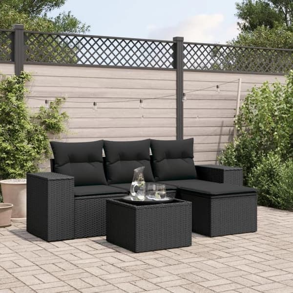 Maison Exclusive - Havegruppe 5 stk med sorte puder i flettet harv