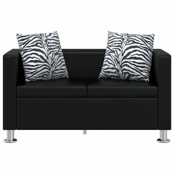Sofa sæt - Eksklusivt hjem - Sort - Holdbart kunstlæder - 3-delt sæt (3p+2p+stol) Svart