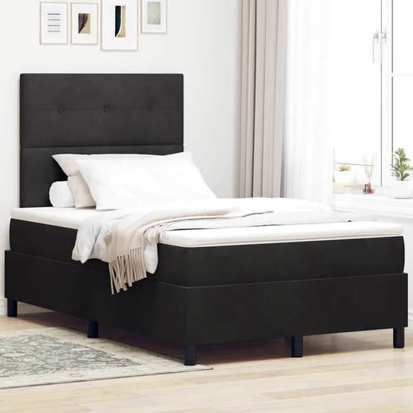 Sengestel - EKSKLUSIV HUS - Velour - 120 x 190 cm - Sort - Hovedgærde justerbart i 2 højder Svart