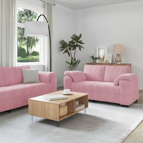 Maison Exclusive - 3 kpl:n sohvasetti tyynyillä, vaaleanpunainen sametti Rosa (sammet)