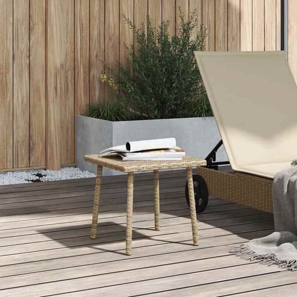 Trädgårdssoffbord - EXKLUSIV HEM - 40x40x37 cm - Beige - Flätad resin (polyrotin) - Pulverlackerad stålram