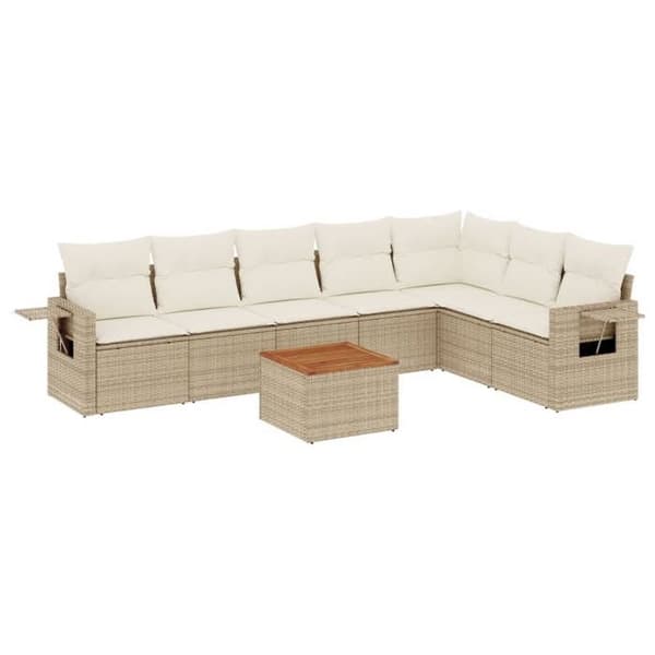 Maison Exclusive - Trädgårdsmöbler med kuddar 8 delar beige flätad resin