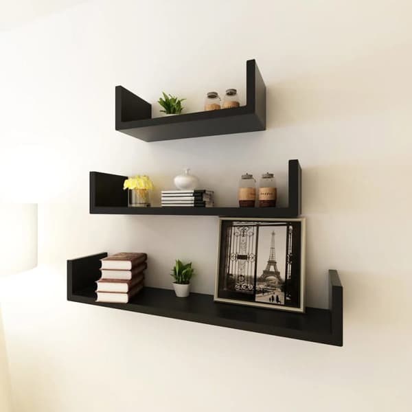 Maison Exclusive - Væghylder 3 stk U-form MDF Sort
