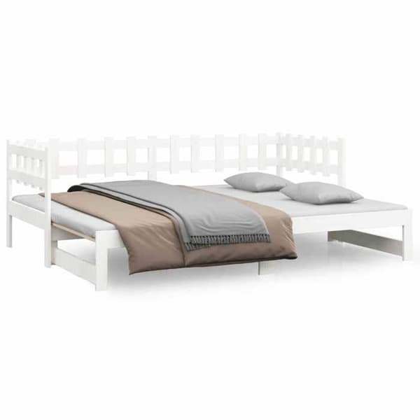 Seng med skydedør - EKSKLUSIV HUS - 2x(90x200 cm) - Massiv fyr - Lamelseng - Hvid Vit