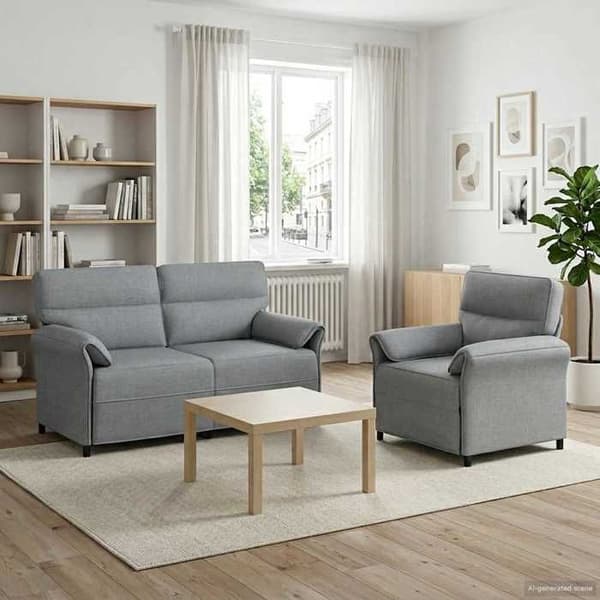 Sofa 2 dele - EKSKLUSIV HUS - Sæt 2 pc - Lys grå - Polyester stof - Solid metalramme Ljusgrått