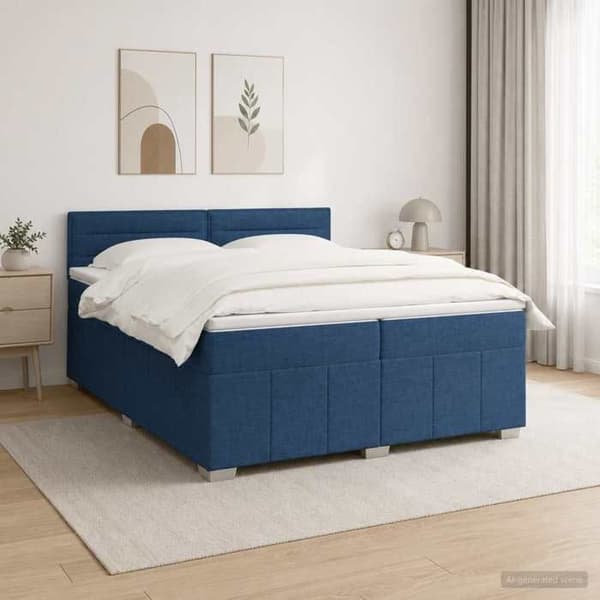 Maison Exclusive - Boxspring-säng med LED och blå madrass 200 x 200 cm Tyg