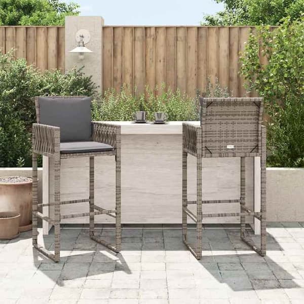Maison Exclusive - Barstolar trädgård kuddar set om 2 grå flätad resin