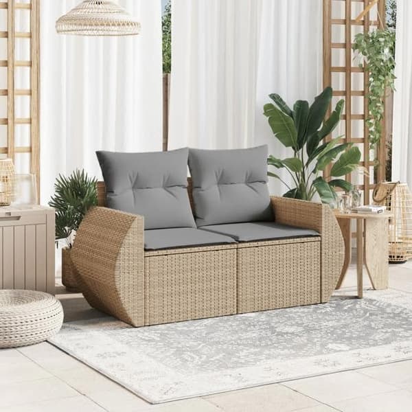 Maison Exclusive - Trädgårdsoffa med kuddar 2 platser beige flätad resin