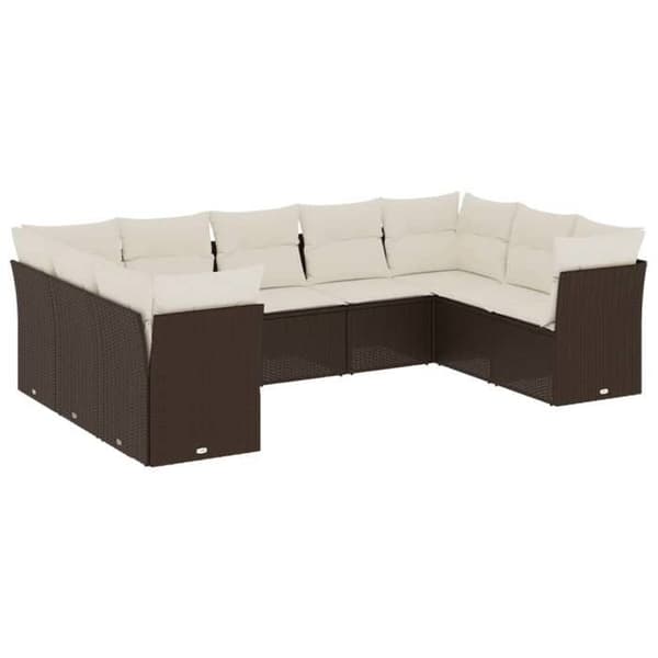 Maison Exclusive - Trädgårdsmöbler med kuddar 9 delar brun flätad resin