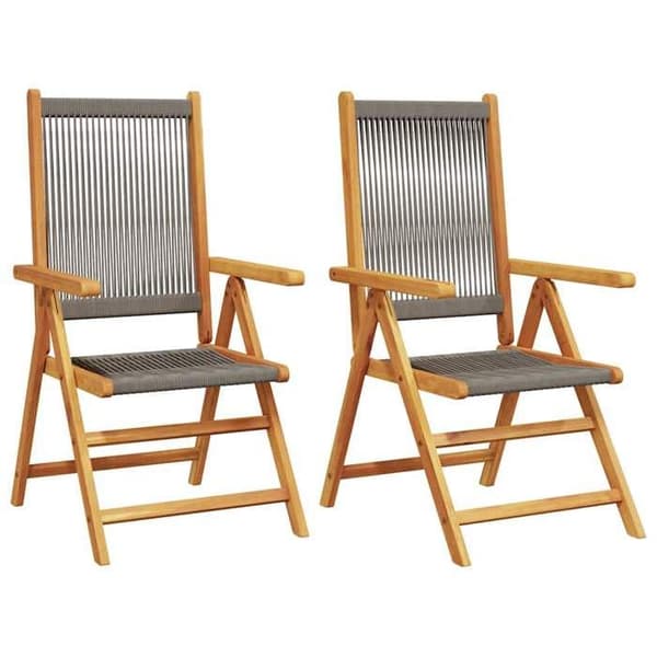 Maison Exclusive - Fällbara stolar (set om 2) i massiv akaciaträ och polypropen grå