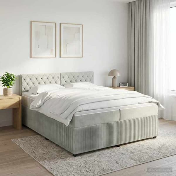 Maison Exclusive - Boxspring säng med madrass Ljusgrå 200 x 200 cm Sammet