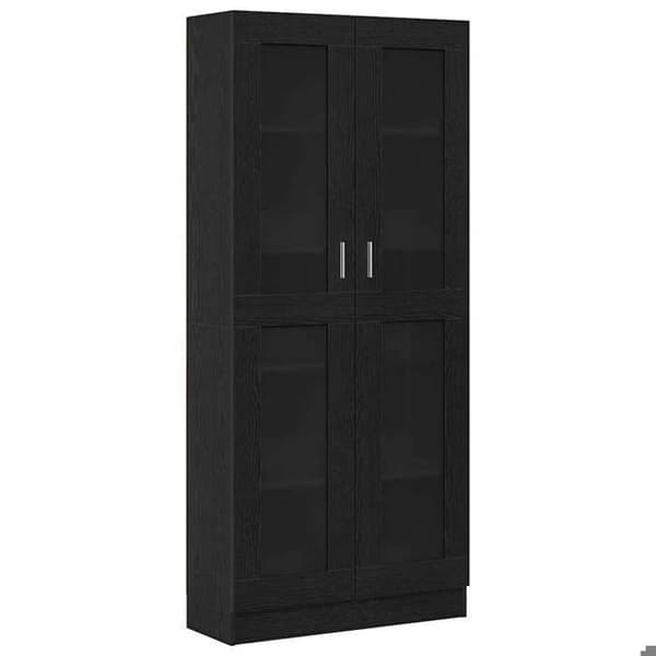 Bibliotek - EKSKLUSIV HUS - 82,5x30,5x185 cm - Sort - Ingeniørtræ - Glasdøre