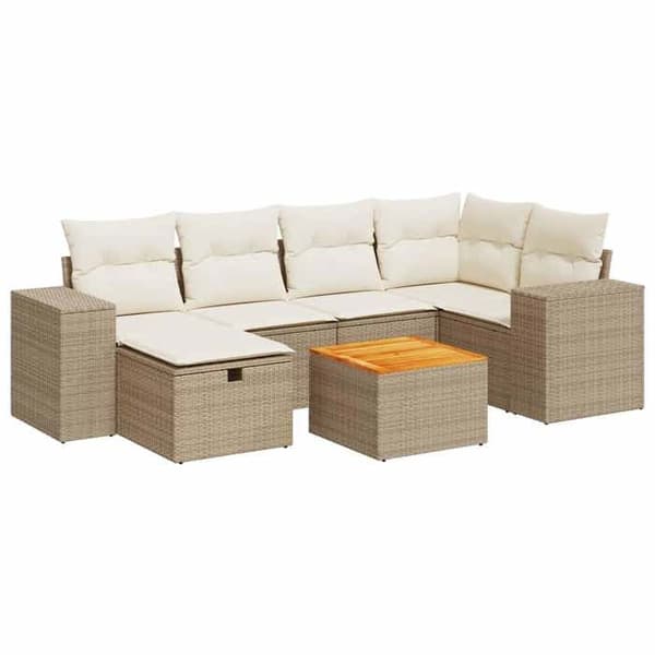 Maison Exclusive - Trädgårdsmöbler med kuddar 7 delar beige flätad resin