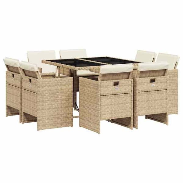 Maison Exclusive - Puutarhakalusteryhmä ja tyynyt 9 kpl beige Polyrottinki