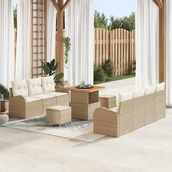 Maison Exclusive - 10 osan puutarhakalustesetti, beige polyrottinki