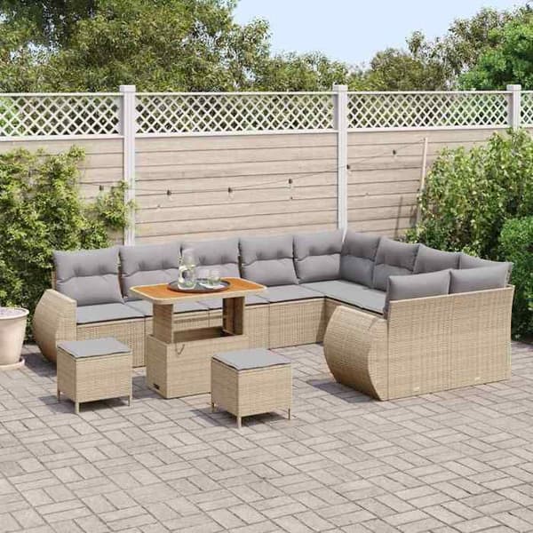 Maison Exclusive - 12-delars trädgårdsoff-set Beige polyrotting beige