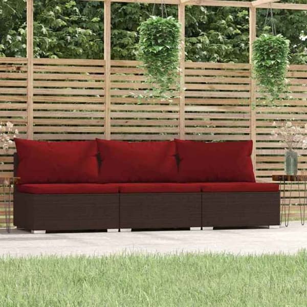 Maison Exclusive - Soffa 3 platser med kuddar Brun Flätad resin brun