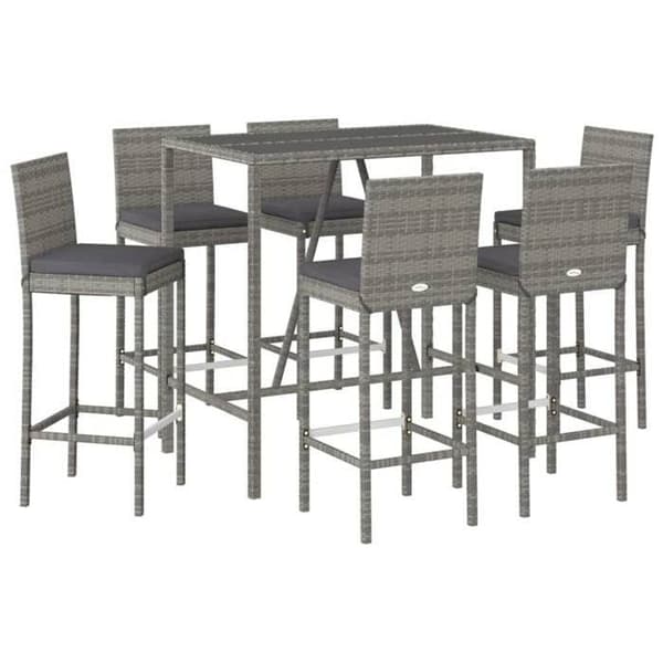 Havemøbel sæt - Eksklusivt hus - 7 dele - Vævet harpik (poly rattan) - Grå puder