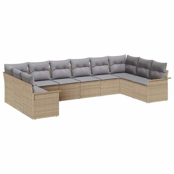 Maison Exclusive - 10 osan puutarhakalustesetti, beige polyrottinki