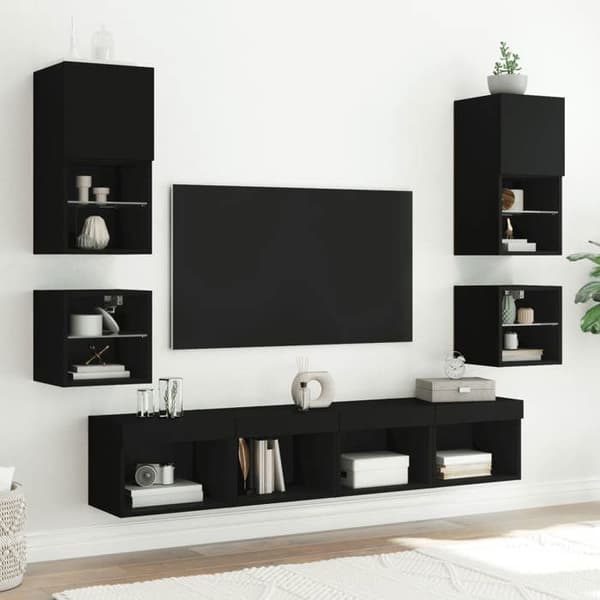 Maison Exclusive - Væghængt natbord med LED-lys sort Svart