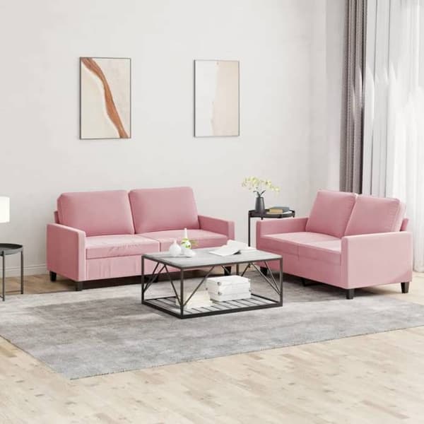 Maison Exclusive - Set med 2 soffor med kuddar i rosa sammet Ros