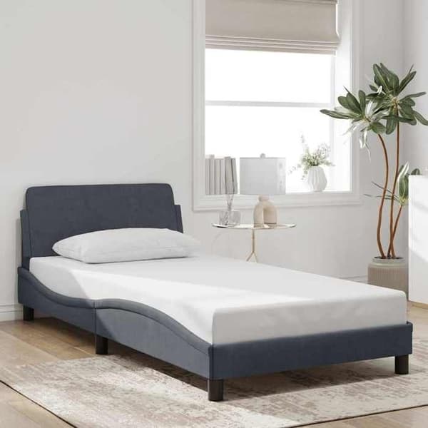 Sengestel - EKSKLUSIV HUS - Dover - 100 x 200 cm - Mørkegrå velour - Bølgeformet hovedgærde mörkgrå