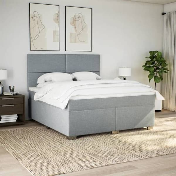 Maison Exclusive - Sengebund med lameller og madras Grå lys 180x200cm Stof
