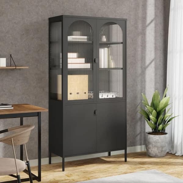 Maison Exclusive - Sort høj buffet 90x40x180 cm glas og stål