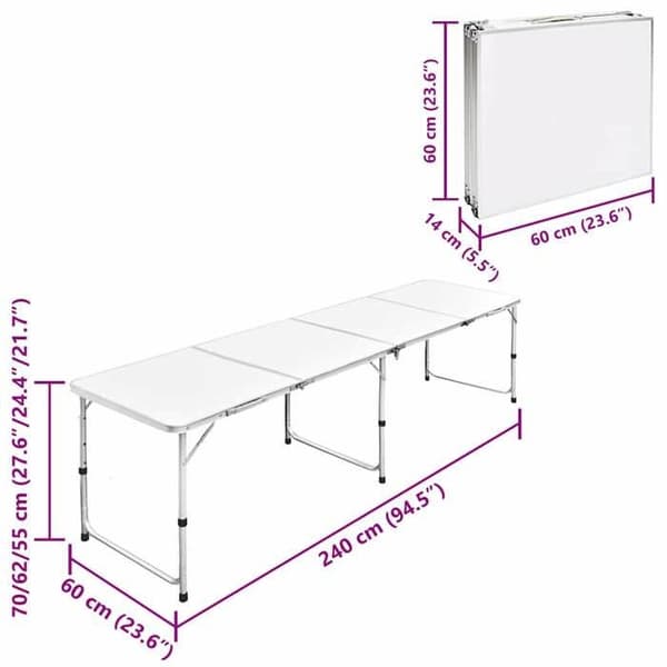 Maison Exclusive - Fällbord i aluminium för camping med justerbar höjd