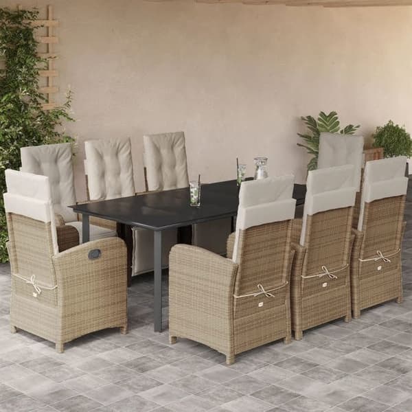 Maison Exclusive - Puutarhakalusteryhmä ja tyynyt 9 kpl beige Polyrottinki