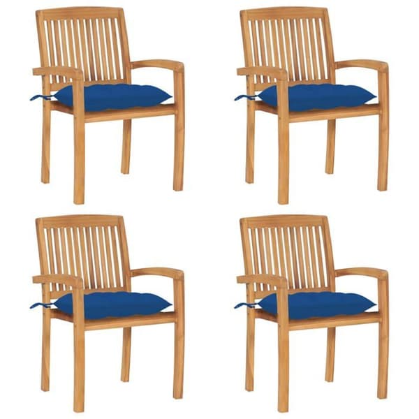 Maison Exclusive - Stabelbare havestole med puder sæt af 4 Solid teak Blå (kuddar)