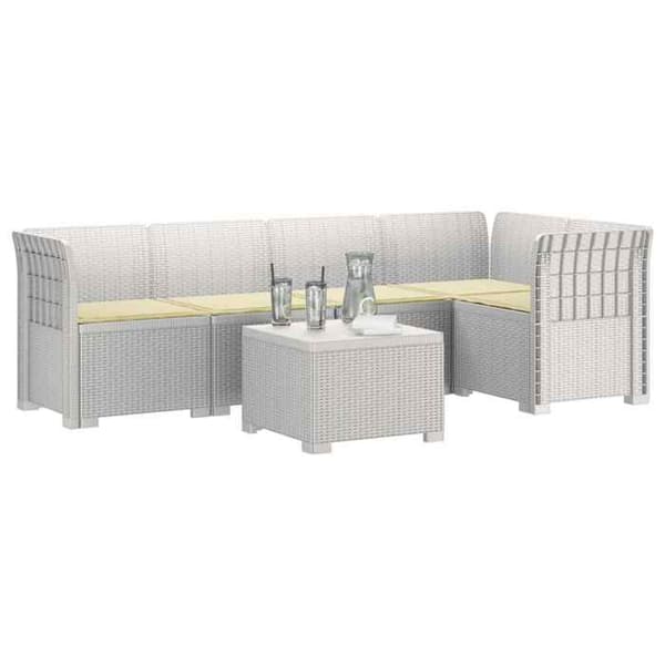 Maison Exclusive - Trädgårdssoffa 5 Platser med Kuddar i Vit PP Rotslook