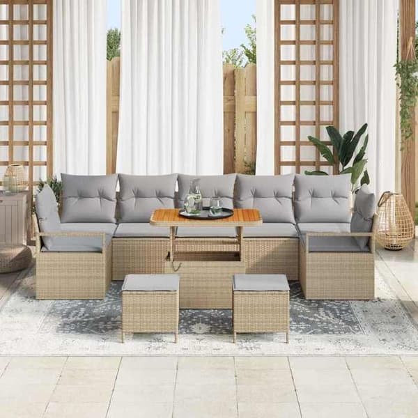 Maison Exclusive - 10 osan puutarhakalustesetti, beige polyrottinki