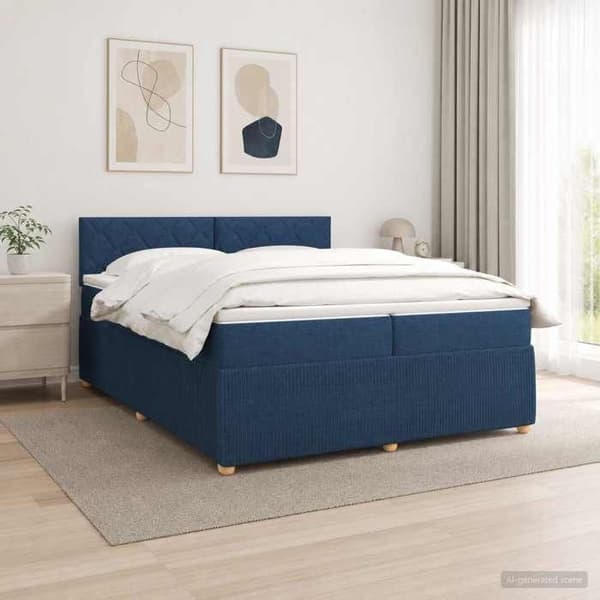 Maison Exclusive - Boxspring säng med madrass Blå 200 x 200 cm Tyg Blå