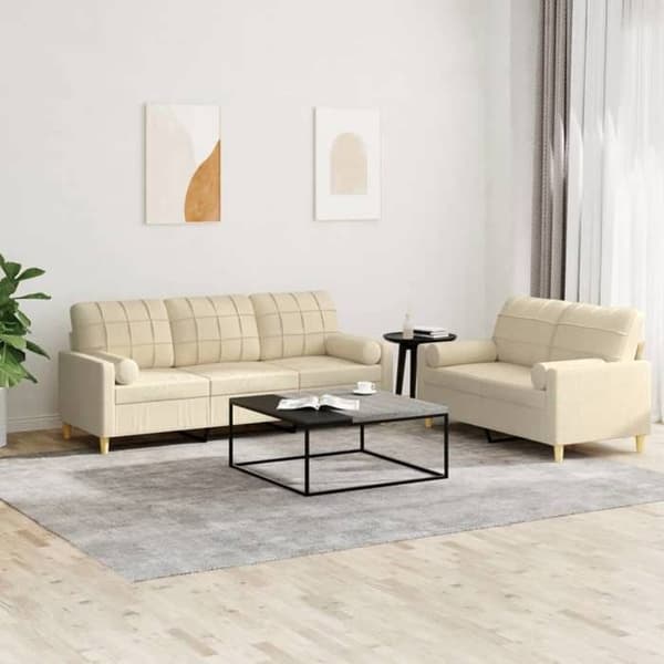 Maison Exclusive - Sæt af 2 sofaer med cremefarvede puder i stof