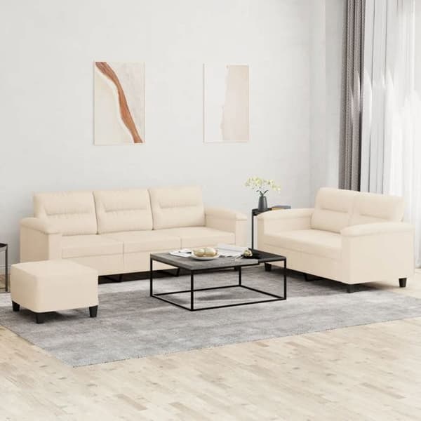 Maison Exclusive - 3-delars soffgrupp med beige mikrofiberkuddar beige