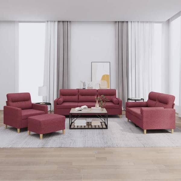 Maison Exclusive - Sæt af 4 sofaer med bordeaux røde puder i stof