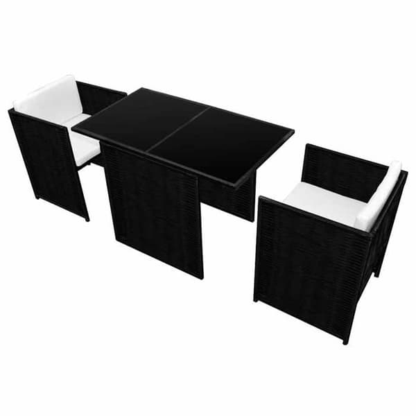 Maison Exclusive - Bistroset 3 delar med kuddar, flätad resin, svart