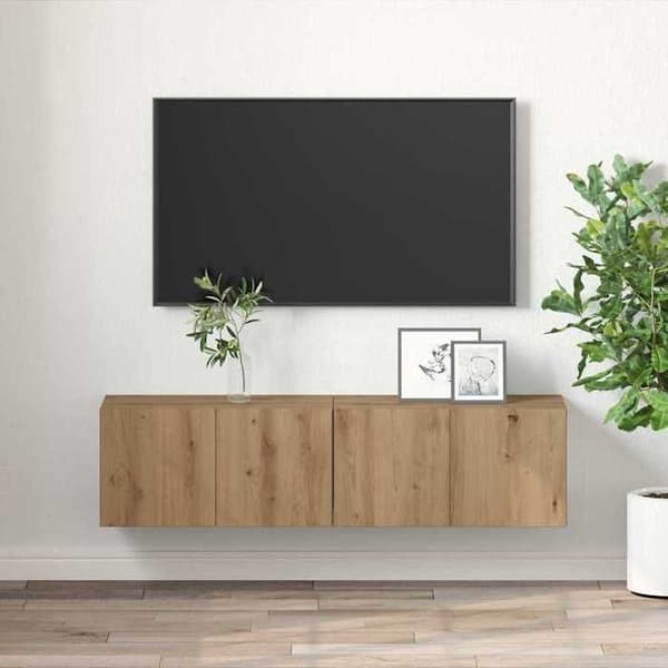 TV-möbel - EXKLUSIV HEM - Set med 2 delar - Brun - Ingenjörsträ - Flytande väggmontering brun