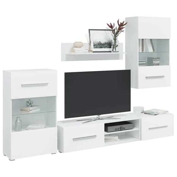 Maison Exclusive - Väggmonterad TV-möbel med LED-belysning 5 delar Vit Matt vit