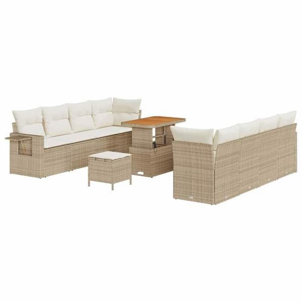 Maison Exclusive - Beige ja kerma polyrottinkinen puutarhakalustesetti