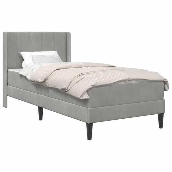 Maison Exclusive - Sängram med madrass Ljusgrå 90 x 200 cm Sammet