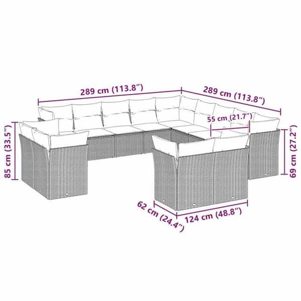 Maison Exclusive - Trädgårdsmöbler med kuddar 13 delar ljusgrå flätad resin